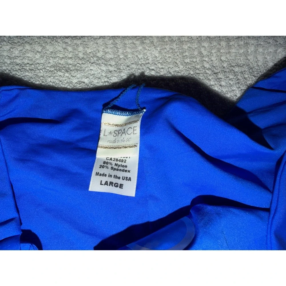 L*Space Royal Blue Bandeau Bikini Set Knotted Side Bottoms Large NWOT